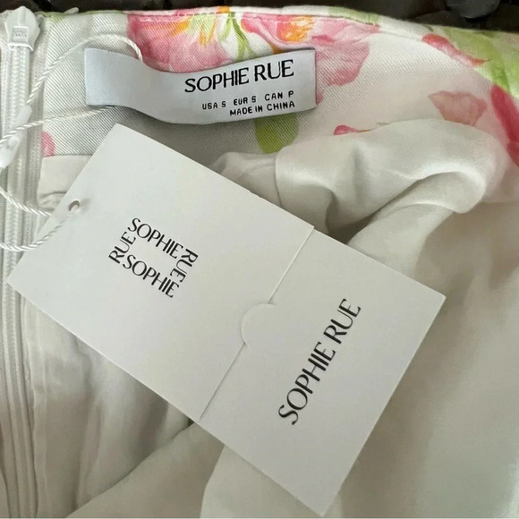 New Sophie Rue Pink Floral Scrunchy Open Back Mini Dress Spaghetti Strap Size S - Picture 12 of 16